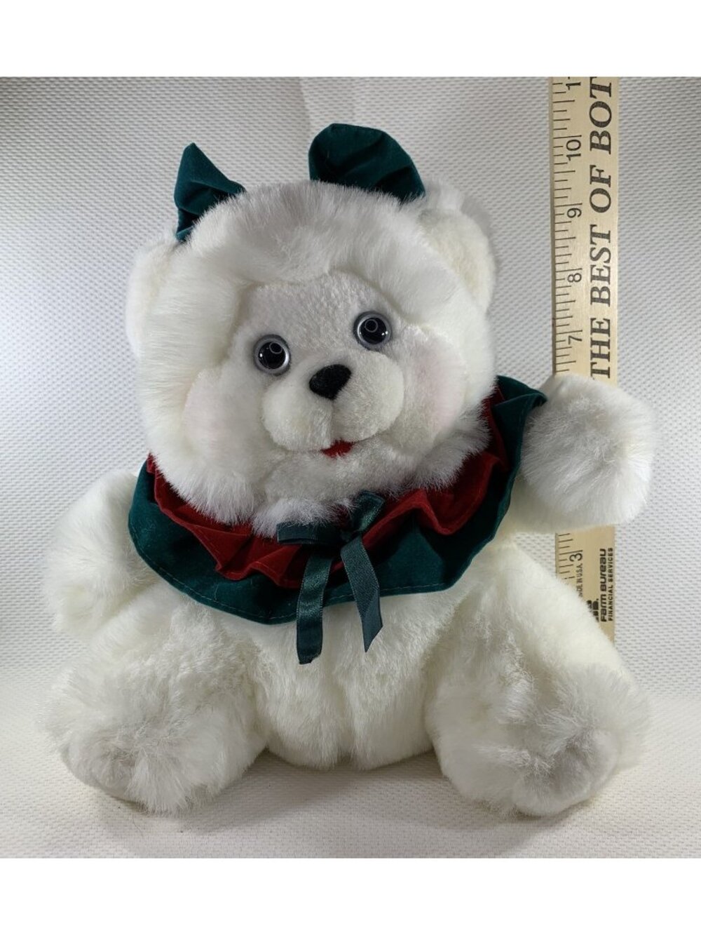 Vintage Dan Dee Christmas Teddy Bear 10" Ruffles Bow Holiday White Plush Stuffed - Picture 8 of 10